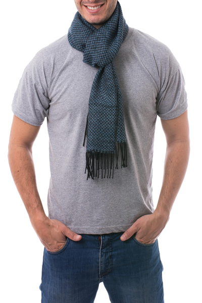 Men's 100% alpaca scarf, 'Lake Arapa Night' - Men's 100% alpaca scarf