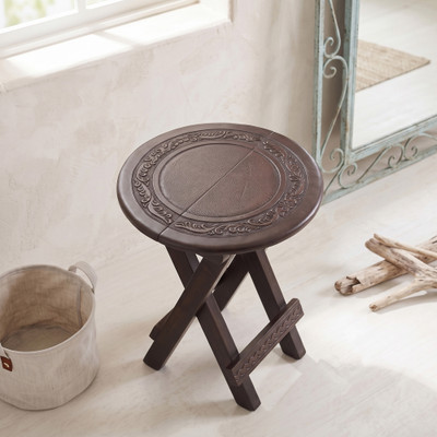 Mahogany and leather folding table, 'Garland' - Collectible Mahogany Leather Folding Accent Table