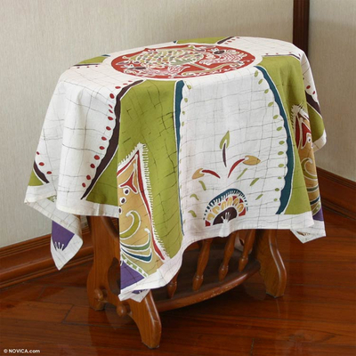 Cotton batik tablecloth, 'Real Life' - Batik Cotton Table Cloth
