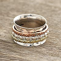 Sterling silver spinner ring, 'Mesmerizing Triple'