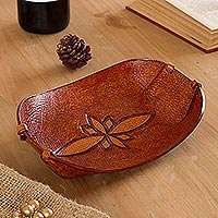 Leather catchall, 'Gothic Flower'
