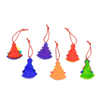 Ceramic ornaments, 'Christmas Tree' (set of 6) - Handmade Tree Ceramic Ornaments (Set of 6)