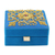 Embroidered velvet box, 'Royal Sky' - Blue Embroidered Decorative Wood Box from India