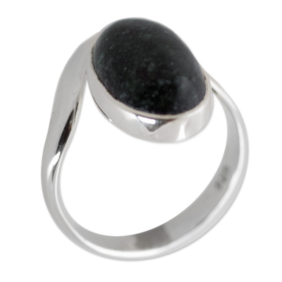 Jade cocktail ring, 'Secret of the Earth' - Dark Green Jade on Sterling Silver Artisan Crafted Ring