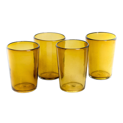 Recycled glass juice glasses, 'Icy Amber' (set of 4) - Handblown Recycled Glass Amber Juice Glasses (Set of 4)