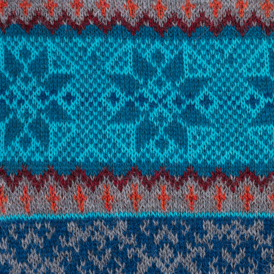 100% alpaca mini poncho, 'Andean Evening' - Blue 100% Alpaca Wool Mini Poncho from Peru