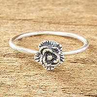 Sterling silver cocktail ring, 'Humble Blossom' - Small Flower Ring in Sterling Silver