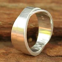 Men's sterling silver band ring, 'Crusader' - Fair Trade Modern Sterling Silver Band Ring