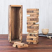 Wood stacking game, 'Tower of Fun' - Hand Made Wood Stacking Tower Game from Thailand