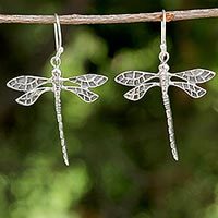 Sterling silver dangle earrings, 'Skyward Wanderers' - Dragonfly Sterling Silver Dangle Earrings from Thailand