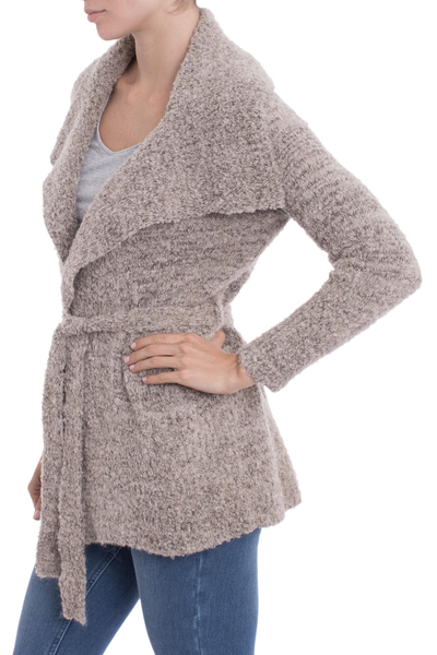 Alpaca blend sweater jacket, 'Frothed Cocoa' - Light Brown Alpaca Blend Long-Sleeve Buttoned Sweater Jacket