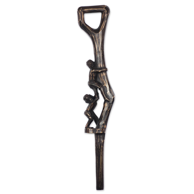 Wood walking stick, 'Wufu Dua Pa' - Distressed Sese Wood Walking Stick from Ghana
