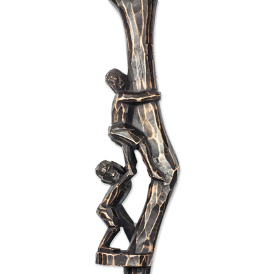 Wood walking stick, 'Wufu Dua Pa' - Distressed Sese Wood Walking Stick from Ghana