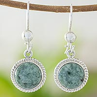 Jade dangle earrings, 'Mixco Moon' - Hand Made Sterling Silver Dangle Jade Earrings