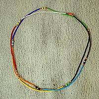 Long beaded necklace, 'Giriama' - Hand Beaded Long Multicolore Necklace