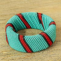 Beaded bangle bracelet, 'Kenya Warrior in Turquoise' - Turquoise Beaded Bangle Bracelet