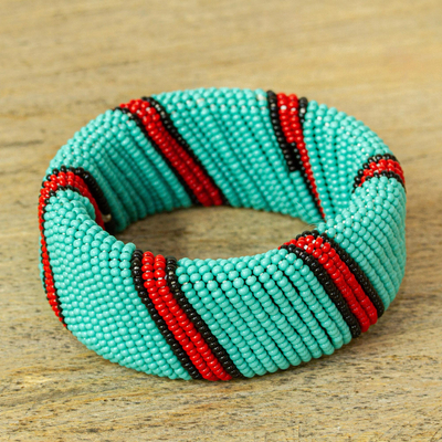 Beaded bangle bracelet, Kenya Warrior in Turquoise