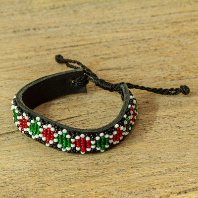Beaded leather wristband bracelet, Kenya Contrasts