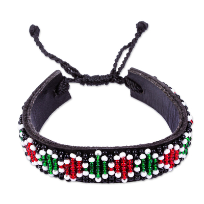 Red and Green Beaded Wristband Bracelet