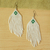 Beaded dangle earrings, 'Mount Kenya' - White and Turquoise Beaded Long Earrings (image 2b) thumbail