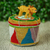 Decorative beaded box, 'Golden Lion' - Multicolored Beaded Box with Lion thumbail