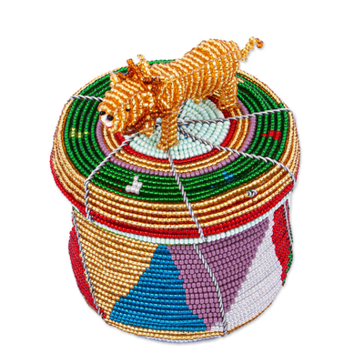 Dekorative Perlenbox - Mehrfarbige Perlenschachtel mit Löwe
