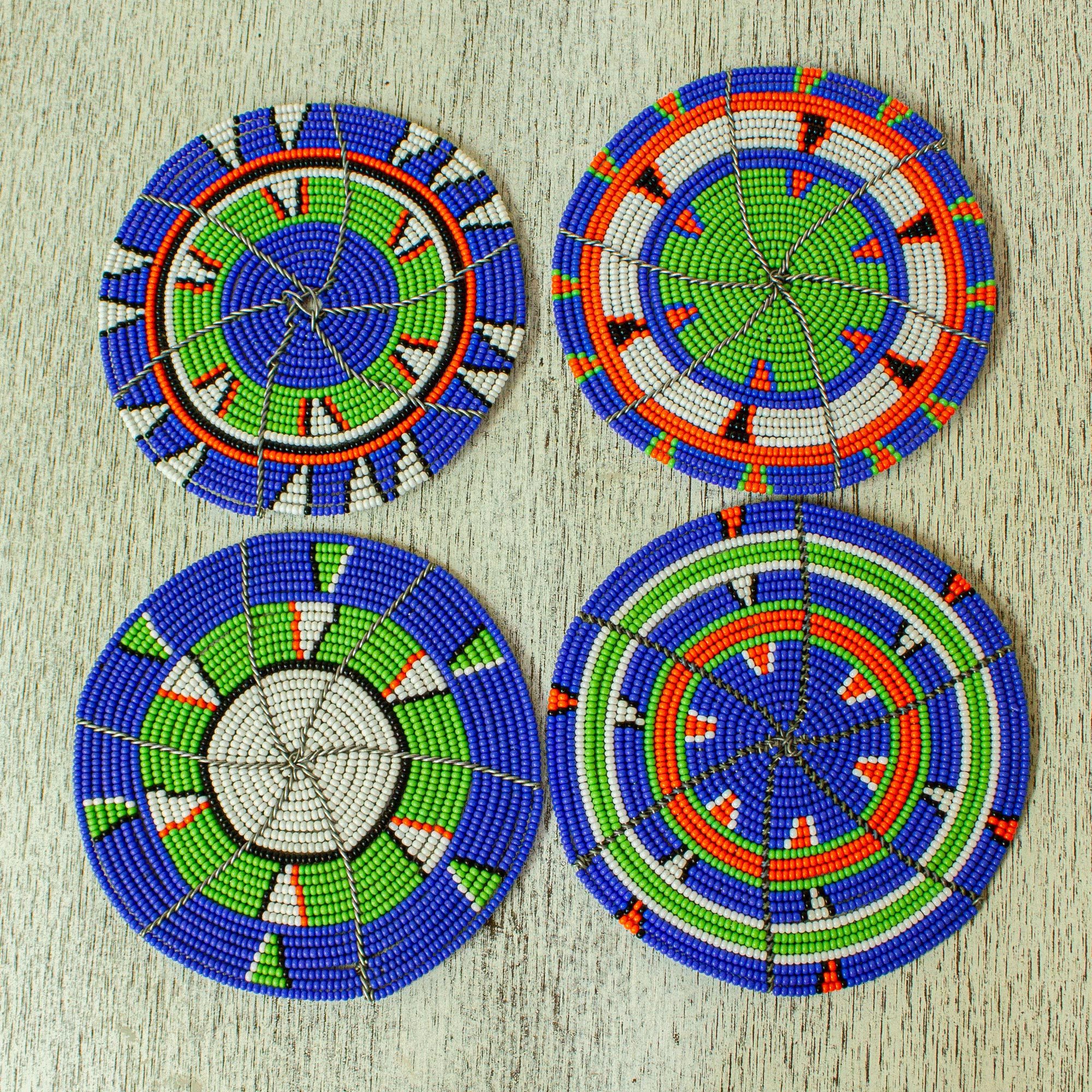 Hand Beaded African Coasters (Set of 4) Colors of Kenya NOVICA