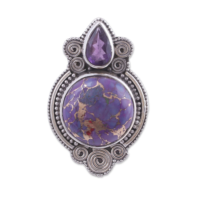 Amethyst cocktail ring, 'Complementary Purple' - Amethyst and Composite Turquoise Cocktail Ring from India