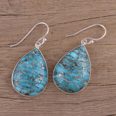 Sterling silver dangle earrings, 'Sweet Sabarmati' - Dangle Earrings with Composite Turquoise and Silver