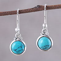 Composite turquoise dangle earrings, Happy Gleam' - Composite Turquoise and Sterling Silver Dangle Earrings