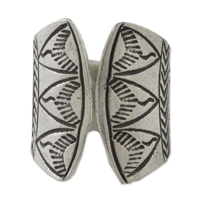 Sterling silver wrap ring, 'Tribal Spectacle' - Sterling Silver Wrap Ring with Printed Motifs from Thailand