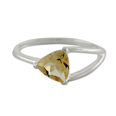 Citrine solitaire ring, 'Love Triangle' - Solitaire Citrine Ring Crafted in Sterling Silver