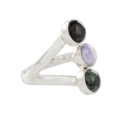 Jade wrap ring, 'Peace, Love and Harmony' - Handmade Sterling Silver Jade Wrap Ring