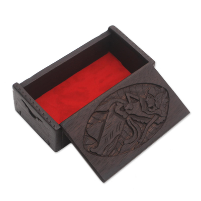 Wood jewelry box, 'Balinese Couple' - Wedding-Themed Suar Wood Jewelry Box from Bali