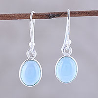 Chalcedony dangle earrings, 'Luminous Sky Blue' - Sky Blue Chalcedony Dangle Earrings from India