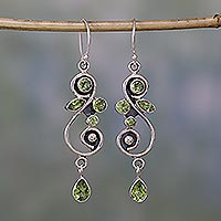 Peridot dangle earrings, 'Verdant Vine' - Peridot on Sterling Silver Floral Earrings Artisan Jewellery