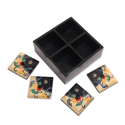 Wood decorative box, 'Javanese Secret' - Floral Batik Wood Decorative Box from Indonesia