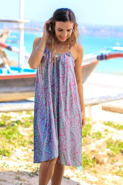 Rayon-Batik-Sommerkleid - Batik-Rayon-Sommerkleid in Mint und Magenta aus Bali