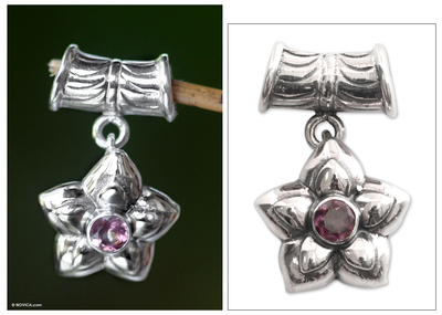 Pink tourmaline pendant, 'October Marigold' - Pink Tourmaline and Sterling Silver Flower Pendant