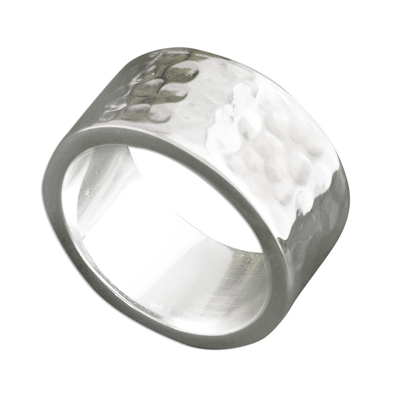 Sterling silver band ring, 'Well-Traveled Road' - Wide Hammered Sterling Silver Unisex Band Ring
