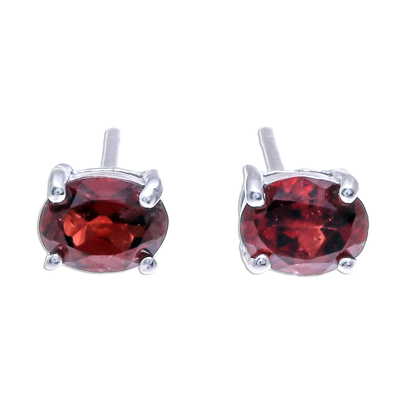 Garnet stud earrings, 'Fiery Marvel' - Faceted Garnet Stud Earrings from Thailand