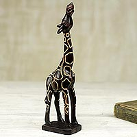 Wood sculpture, 'Giraffe I' - Brown Wood Giraffe Decor Sculpture Handcarved in Ghana