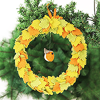 Wool felt wreath, 'Festive Greetings' - Wool Felt Wreath in Autumn Colors