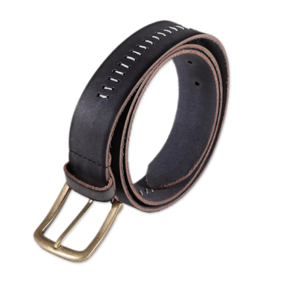 Men's leather belt, 'Timeless Appeal in Charcoal' - Handcrafted Men's Leather Belt in Charcoal from India