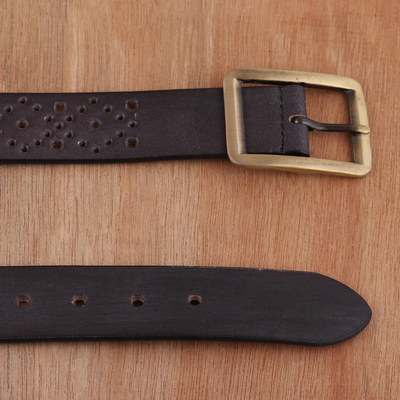 Leather belt, 'Classic Elegance in Flint' - Handcrafted Leather Belt in Flint from India