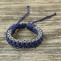 Men's wristband bracelet, 'Awindazi Mist' - Men's Hand Crafted Cord Wristband Bracelet Blue and Grey