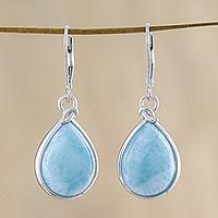 Larimar dangle earrings, 'Gossamer Sky' - Artisan Designed Larimar and Sterling Dangle Earrings