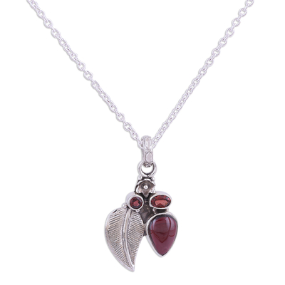 Garnet pendant necklace, 'Scarlet Admiration' - Sterling Silver and Garnet Pendant Necklace from India