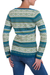 100% alpaca sweater, 'Snowflake Meadow' - Green and Blue on White 100% Alpaca V-Neck Sweater (image 2c) thumbail