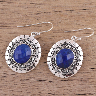 Lapiz lazuli dangle earrings, 'Galaxy Charm' - Blue Faceted Lapis Lazuli Dangle Earrings with Ear Hooks